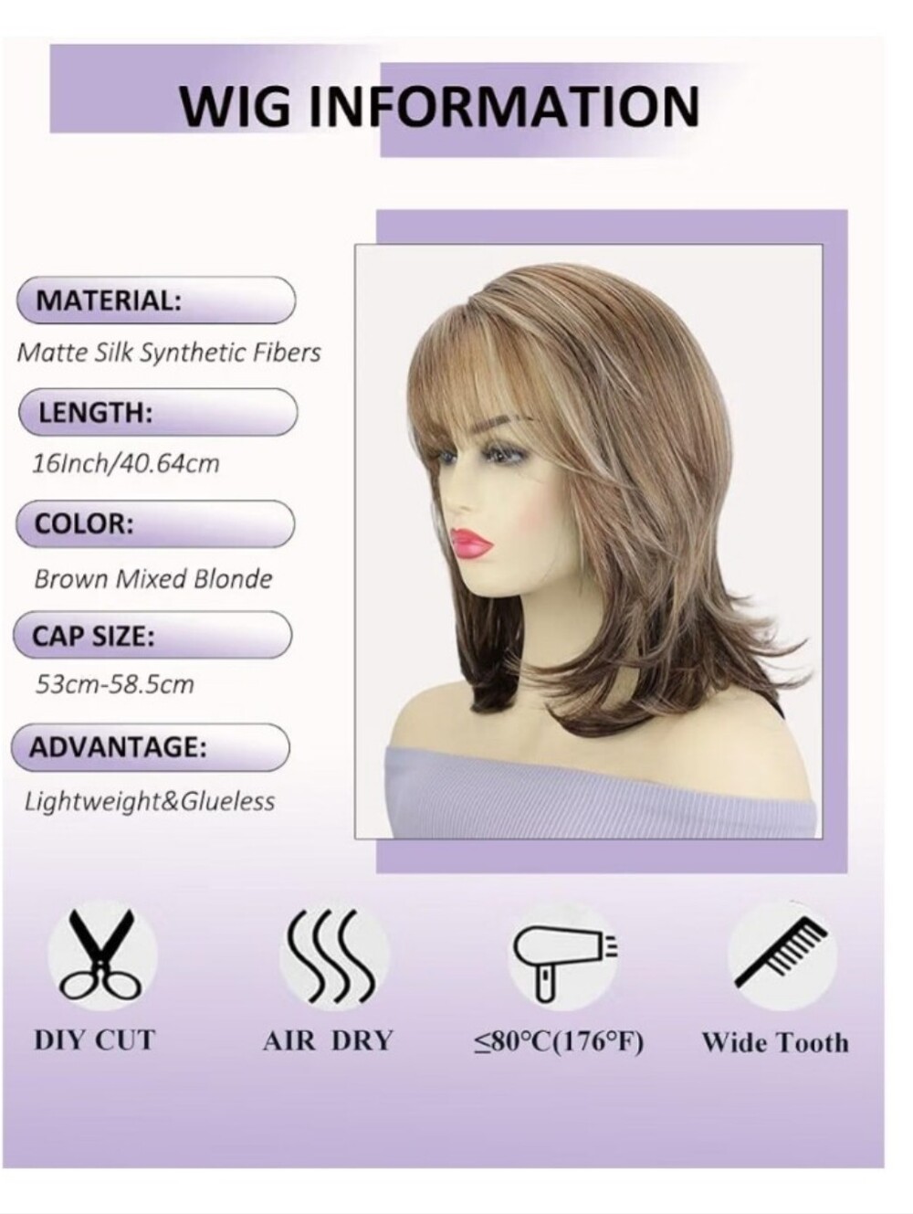 Layered Medium Brown Wig with Soft Bangs And Highlights - Picture 3 of 8